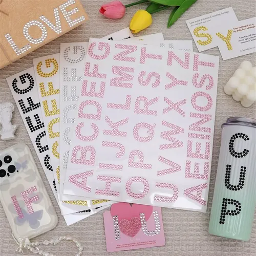170 Pegatinas Con Letras Con Diamantes De Imitación Plateado