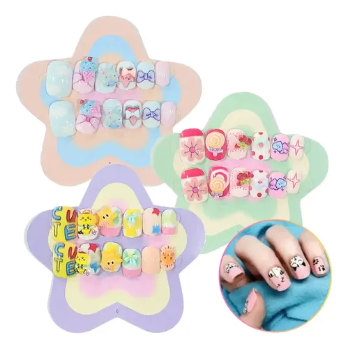 Uñas Postizas Cuadradas P/manos 12pcs C/ Pegamento Mujer