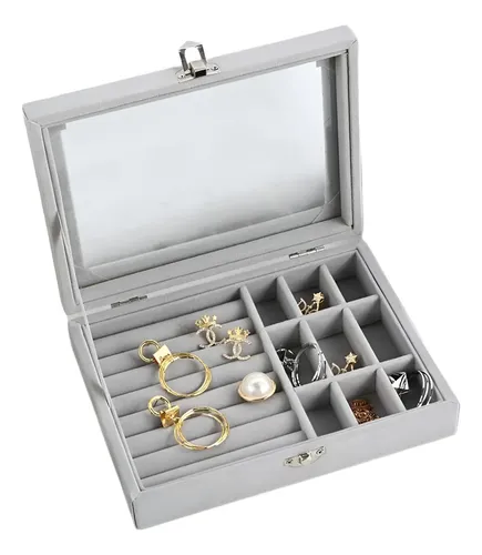 Organizador de Joyas Gris Will Terciopelo 10 Compartimentos Modelo KA-1016