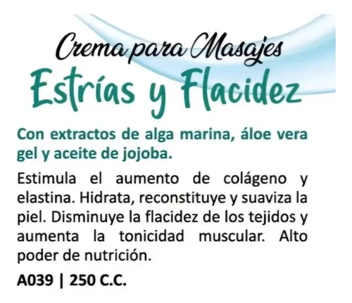 Crema Antiestrías Antiflacidez Vida Natural Escencia Herbal