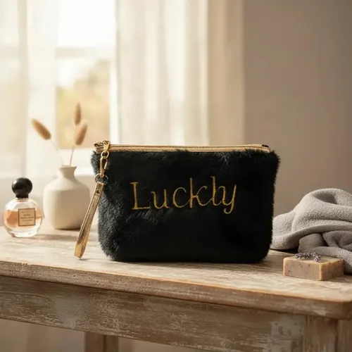 Neceser Porta Maquillaje Estilo Soft Plush Negro Organizador Maquillaje Cosméticos Accesorios Objetos Personales Viajes