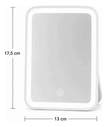 Espejo Led Maquillaje 3 Tonos Luz Touch Recargable Blanco