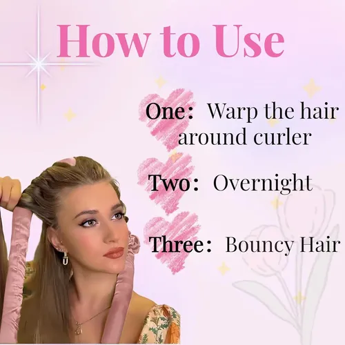 Rulos Sin Calor Rosa Con Satin Y Accesorios Para Dormir