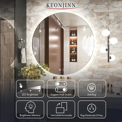 Espejo Led Baño Redondo Grande Luz 3 Colores Antivaho Platea