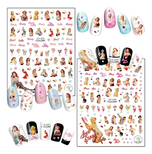 Tbrztr Stickers Uñas 3d Chicas Adhesivos 6 Hojas