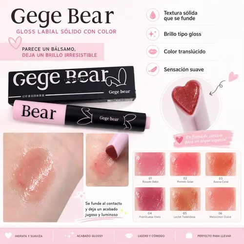 Gloss Labial Sólido Con Color Gege Bear Punta Corazón