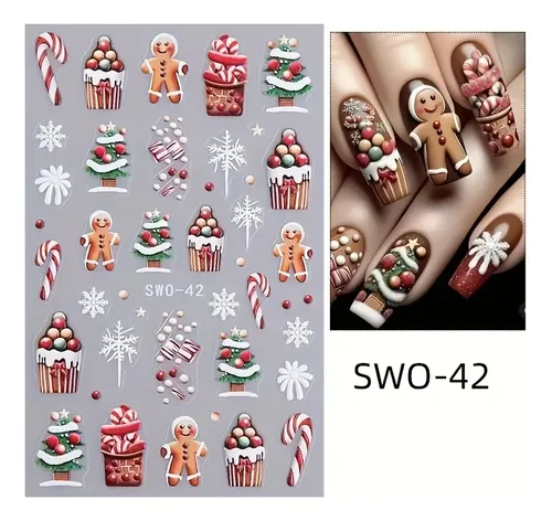 Pegatinas Uñas Navideñas 3pzs Con Santa Y Reno Nieve Mc-swo-42+43+47-3