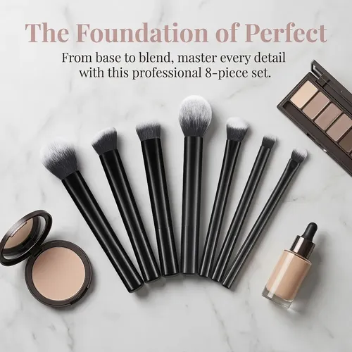 Set X8 Pinceles De Maquillaje Profesionales Negro