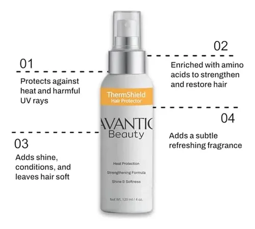 Protector De Cabello Avantic Beauty Thermshield, Ligero Y Té