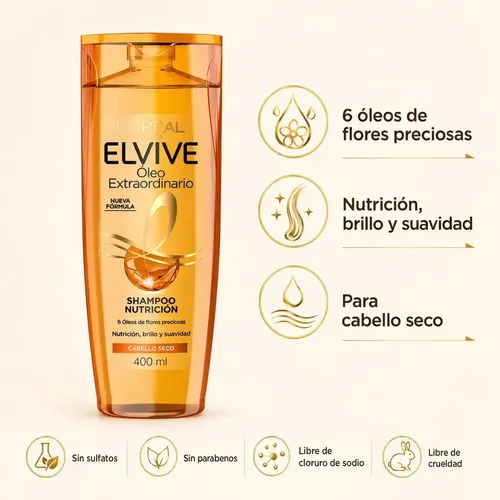 Shampoo Elvive Oleo Extraordinario Nutrición Universal 400ml