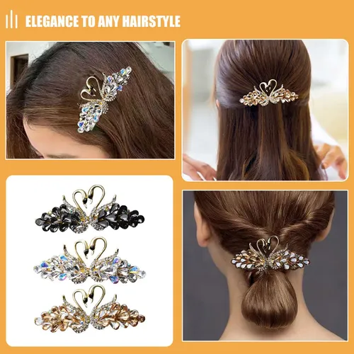 3 Broches De Pelo De Cisne De Cristal Con Diamantes De Imita