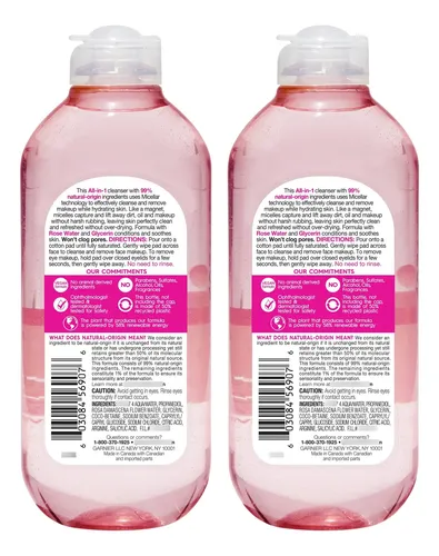 Agua Micelar Garnier Rosa 400ml Hidratante Vegano 2 Pzs