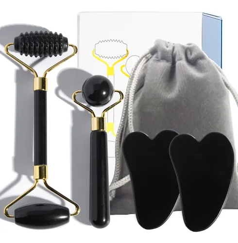 4pcs Masajeador De Jade,rodillo Masajeador Facial De Jade Y