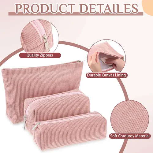 Set De Bolsas De Maquillaje Huhumy Corduroy Cosmetic Pouch R