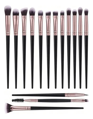 Set 15 Brochas De Maquillaje Sintéticas Ojos Y Rostro Negro