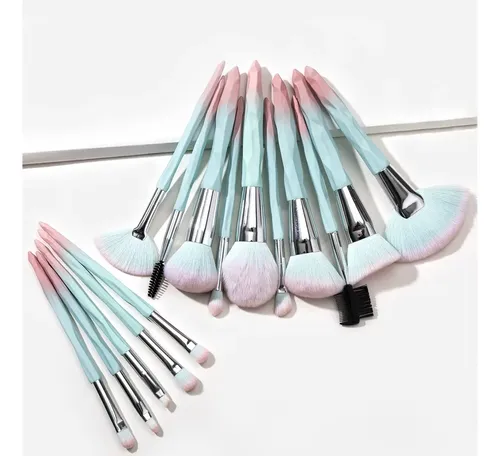 Set De 15 Brochas De Maquillaje Azul Degradado