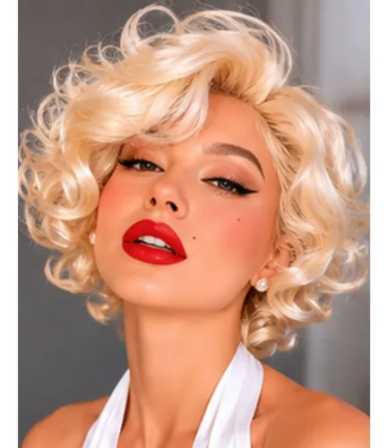 Peluca Marilyn Rubia Disfraz Cotillón Fiesta Adulto