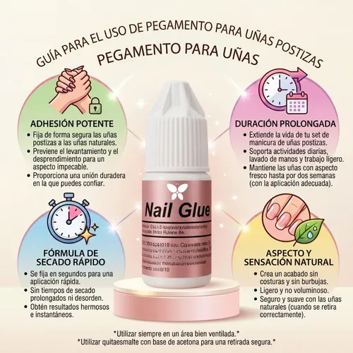 Pegamento Uñas Nail Glue Press On Postizas Autoadhesivas X3