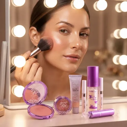 Set Maquillaje Rubor Iluminador Base Polvo Compacto Decant
