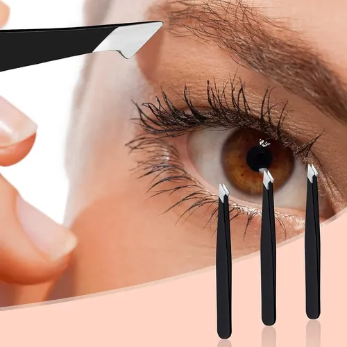Pinzas Para Cejas Negras Acero Inoxidable Precisión 3 Unida
