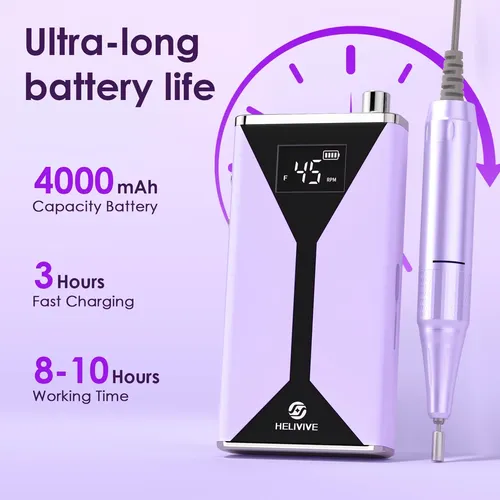 Lima Eléctrica Inalámbrica Helivive Con Taladro De Uñas De 4 Negro