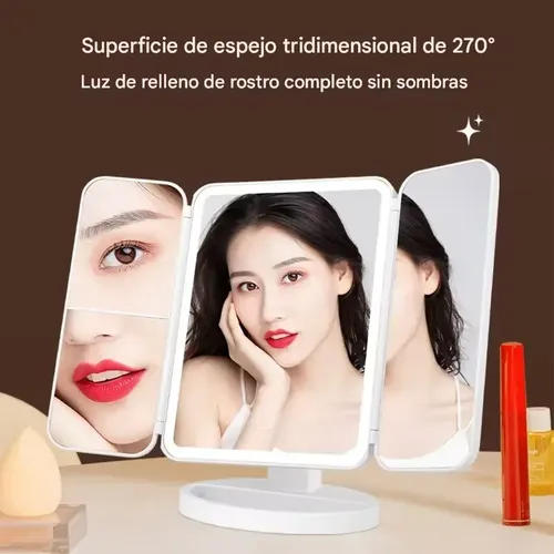 Espejo Maquillaje Led 3 Modos Aumento Giratorio Recarga Veoquiero