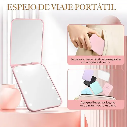 Espejo De Bolsillo Compacto Led De Maquillaje Con Aumento