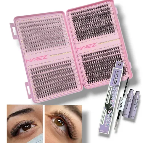 Kit Extensiones De Pestañas Naez Cluster Mix Bond & Seal 10d20d30d40d D Largos Mix