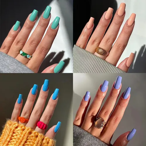 Uñas Press On Veluna Coffin Mediana 24u Reutilizables Naranja Coffin 24u