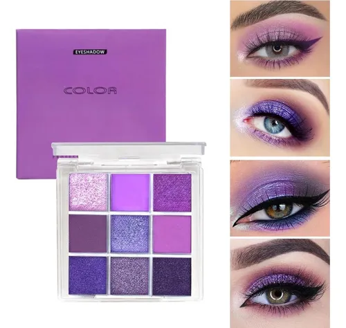 Paleta De Sombras Moradas 9 Colores Con Acabado Brillo Y