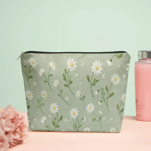 Bolsa De Maquillaje Con Cremallera Con Fondo Verde Margarita