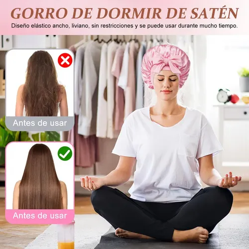 A Gorro Turbante Satén For Dormir 2 Piezas Rosa . Pink-2pcs