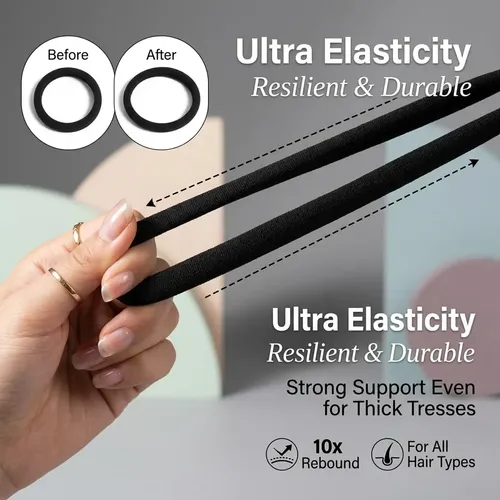Colitas Elásticas Para Pelo X100 Sin Tirones 100 Black Hair Rings.