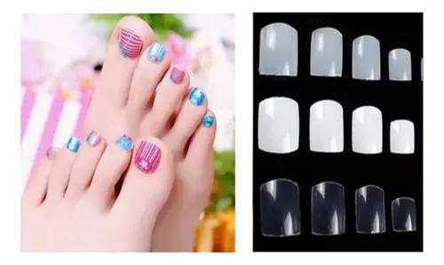 20 Uñas Postizas Pies Lisas Enteras + Pegamento  Ydnis