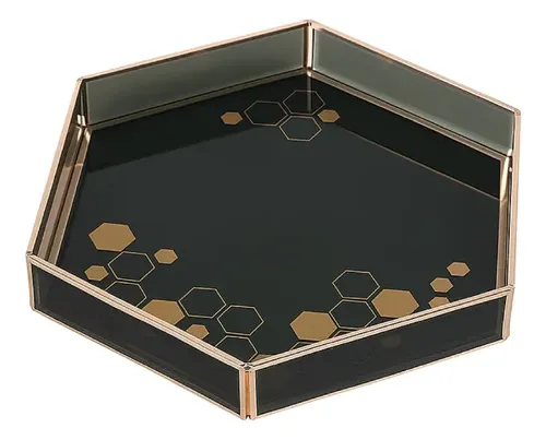 Bandeja Hexagonal De Vidrio – Maquillaje – Perfumes – Deco Negro