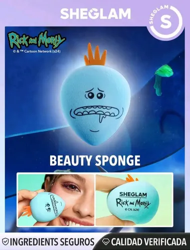 Esponja de Maquillaje Sheglam MR. MEESEEKS Rick y Morty Mediana, Color Celeste