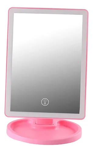 Espejo De Maquillaje Led Recargable Espejo Iluminado Rosado
