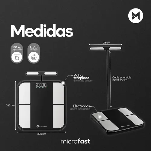 Balanza Digital Inteligente Masa Muscular 8 Electrodos Análisis Corporal Bioimpedancia App Bluetooth 180kg