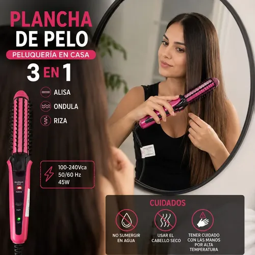 Plancha De Pelo 3 En 1 Símil Peluquería Plancha Riza Ondula