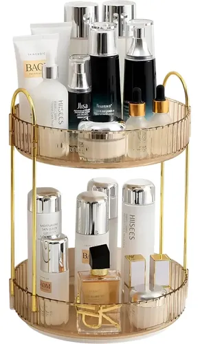 Organizador De Maquillaje De Acrílico Giratorio 2 Pisos 23cm