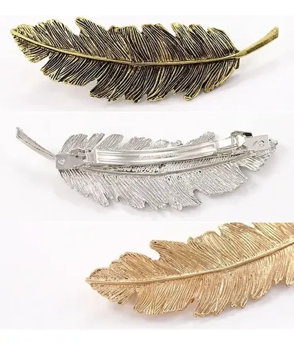 Set 4 Pinzas De Pelo Dama Moda Hoja Pluma Peinado
