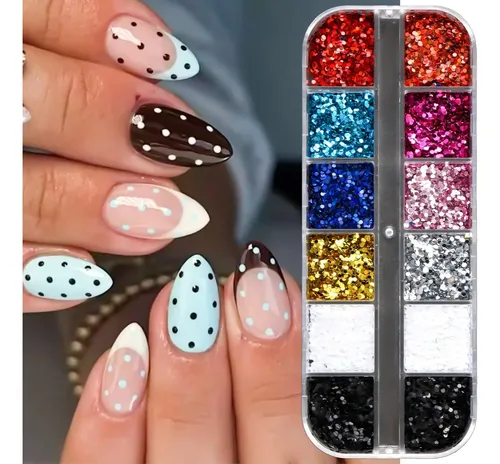 Set 12 Brillos Para Uñas 3d Colores Surtidos Diy