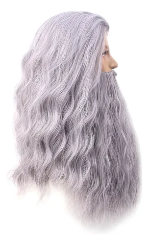 Peluca Con Tema De Fiesta, Bigote Largo Gris Yaki Grandpa