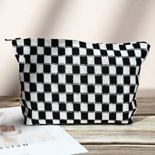 Soidram 2 Piezas Negro Bolsa De Maquillaje A Cuadros Grandes