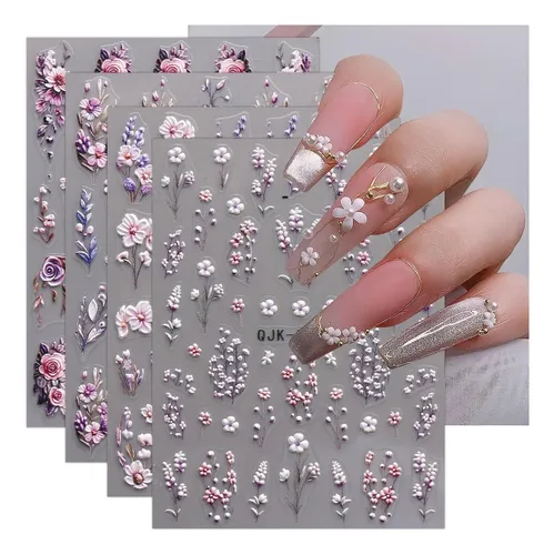 Pegatinas De Uñas De Arte Floral 3d Relieve Adhesivas 5d
