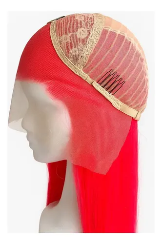 Peluca Lace Front Adiolacba Premium Símil Natural 70 Cm Tamaño De La Base Regulable Tono Fucsia Neón