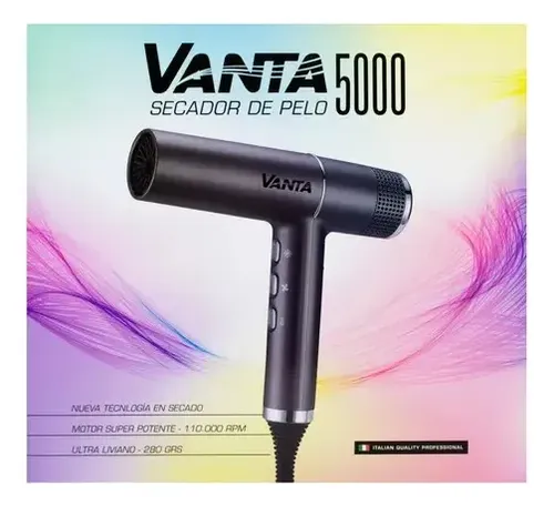 Vanta 5000 Secador De Pelo Profesional Ultra Liviano 1800w Gris Oscuro