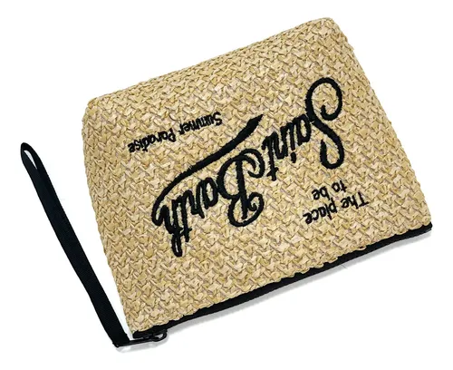 La Bolsa De Maquillaje Rafia Verano – Bordado Con Asa Rosa