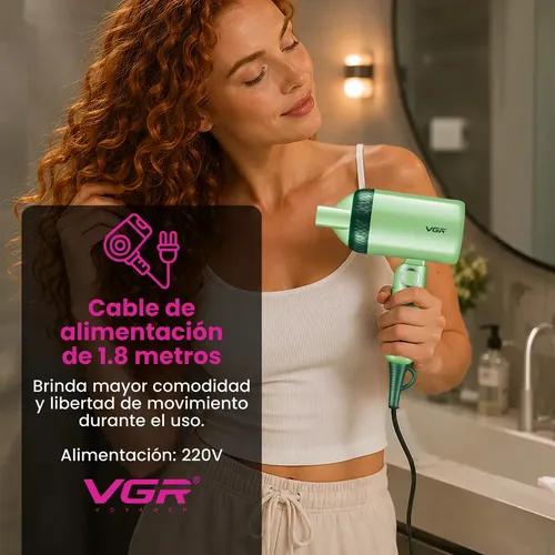 Secador De Pelo Plegable Viaje VGR V-421 1200W Compacto Verde Claro