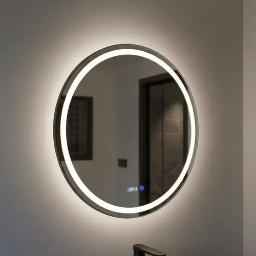 Espejo Led Redondo 80cm Reloj Hora Temperatura